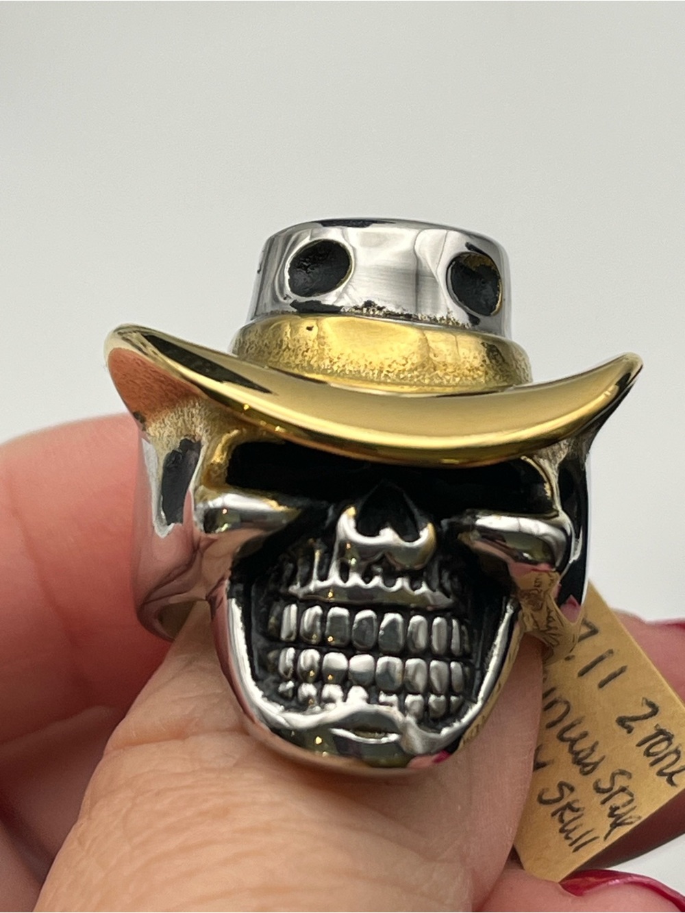 Men's Stainless Steel Two-Tone Skull Cowboy Ring - Gold & Silver
